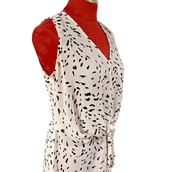 Chelsea28 Size M Sleeveless Blouse Top Faux Tie Waist Cream Black Animal Print - Picture 8 of 9